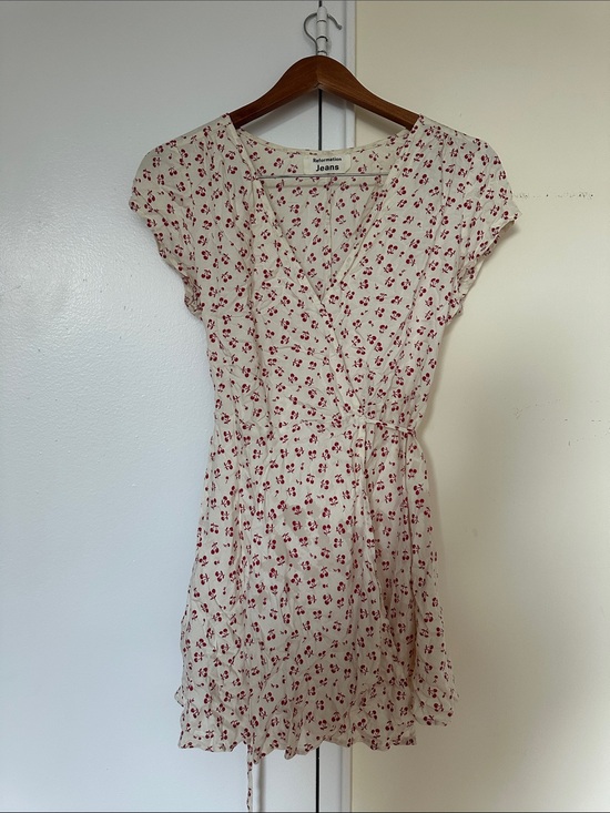 Reformation Dresses & Skirts - Reformation Raquel Cream Wrap Mini Dress with Red Cherry Print